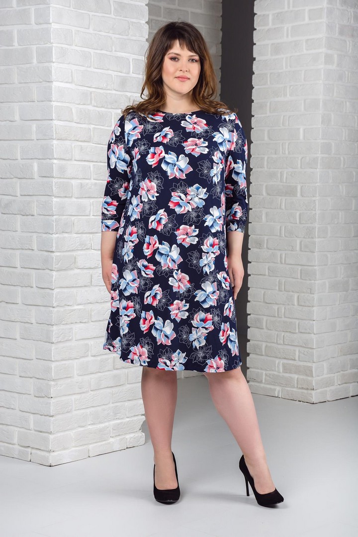 Фото товара 19617, темно-синее платье с цветами